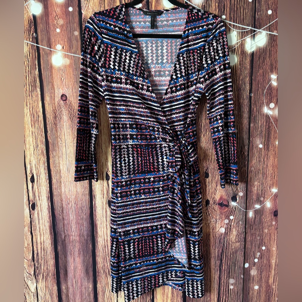 BCBGMaxAzria Geometric Long Sleeve Dress - Black, Blue, Red